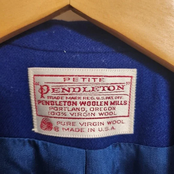Vintage Pendleton Jacket Women's Blue 100% Wool Tweed Flannel Made in USA Petite